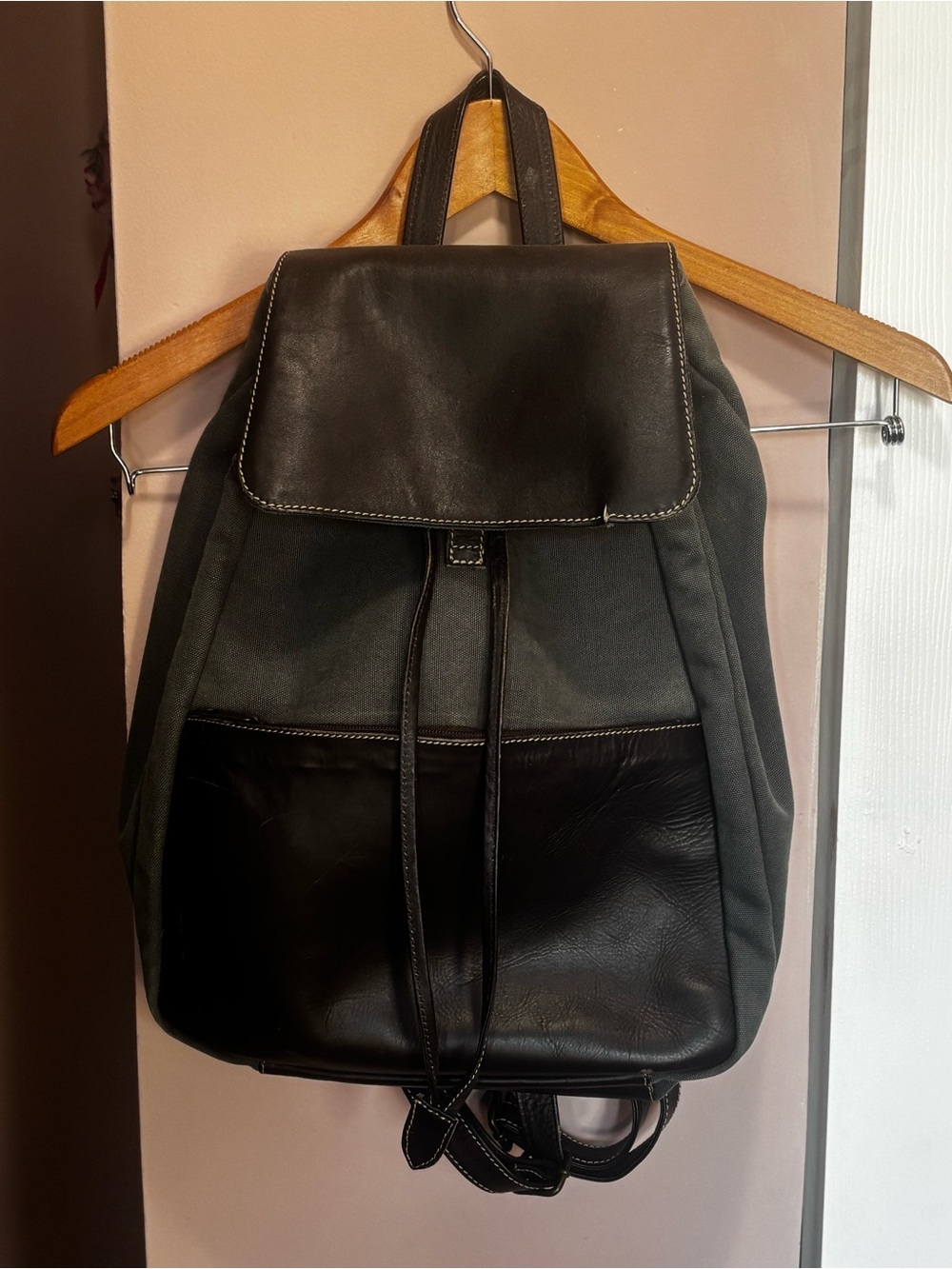 Men's Black Canvas & Leather Backpack - Stylish Everyday Bag